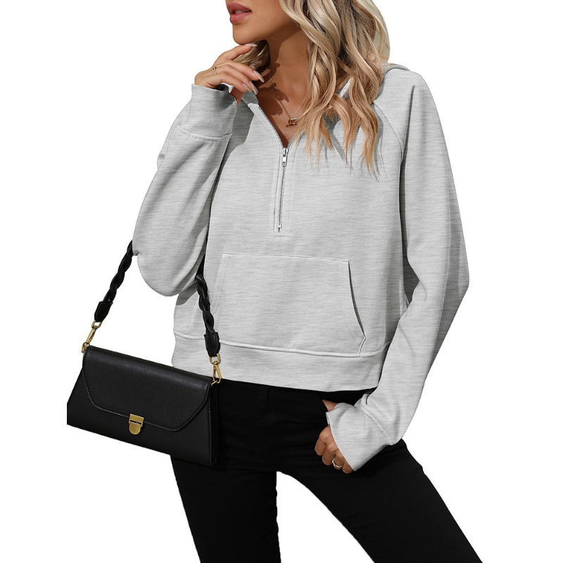 Half Zip Fleece Short Chic Pullover Hoodie-CALLISTARI