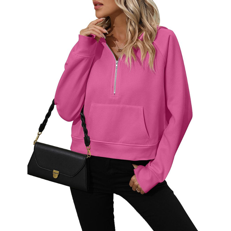 Half Zip Fleece Short Chic Pullover Hoodie-CALLISTARI