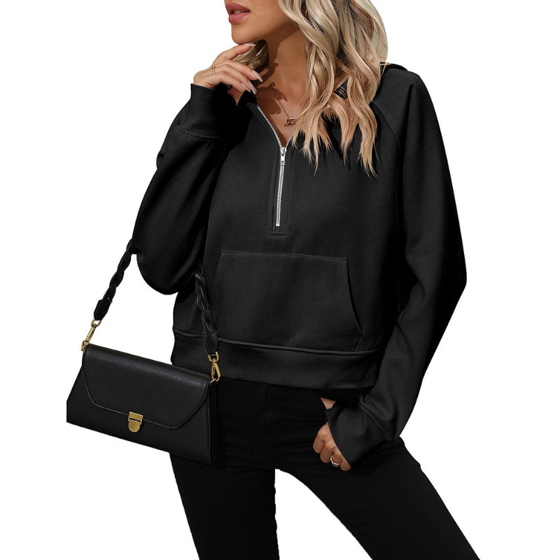 Half Zip Fleece Short Chic Pullover Hoodie-CALLISTARI