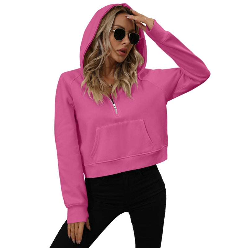 Half Zip Fleece Short Chic Pullover Hoodie-CALLISTARI