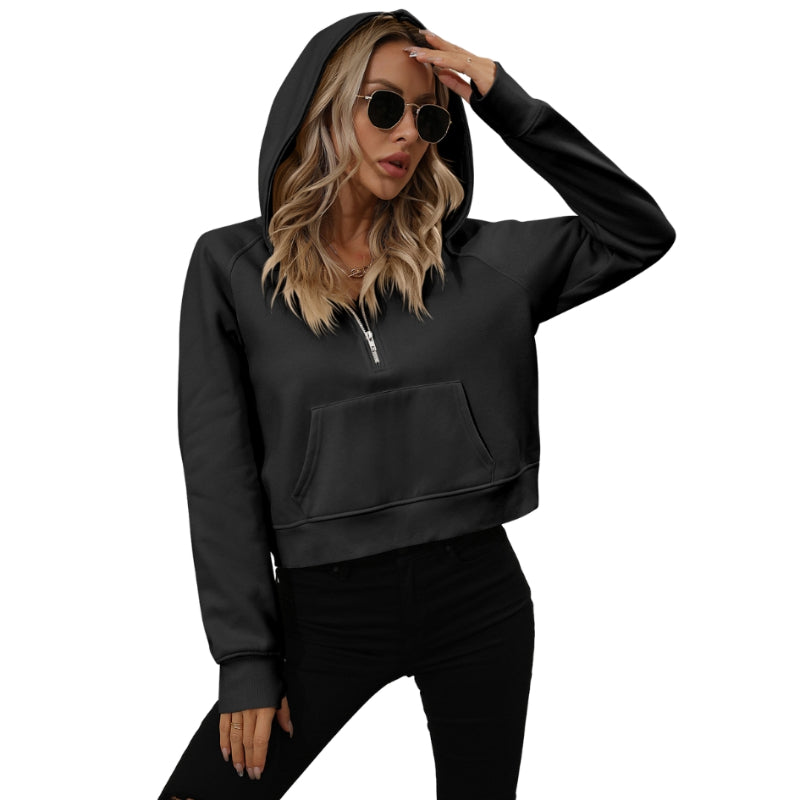 Half Zip Fleece Short Chic Pullover Hoodie-CALLISTARI