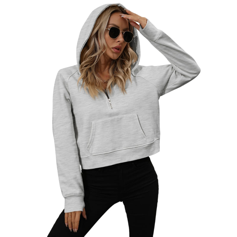 Half Zip Fleece Short Chic Pullover Hoodie-CALLISTARI