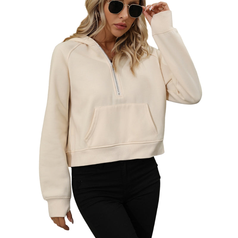 Half Zip Fleece Short Chic Pullover Hoodie-CALLISTARI