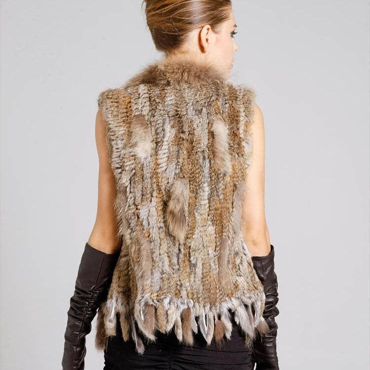 Sleeveless Vest with Fur Tassel and Natural Collar for High-End Women-CALLISTARI