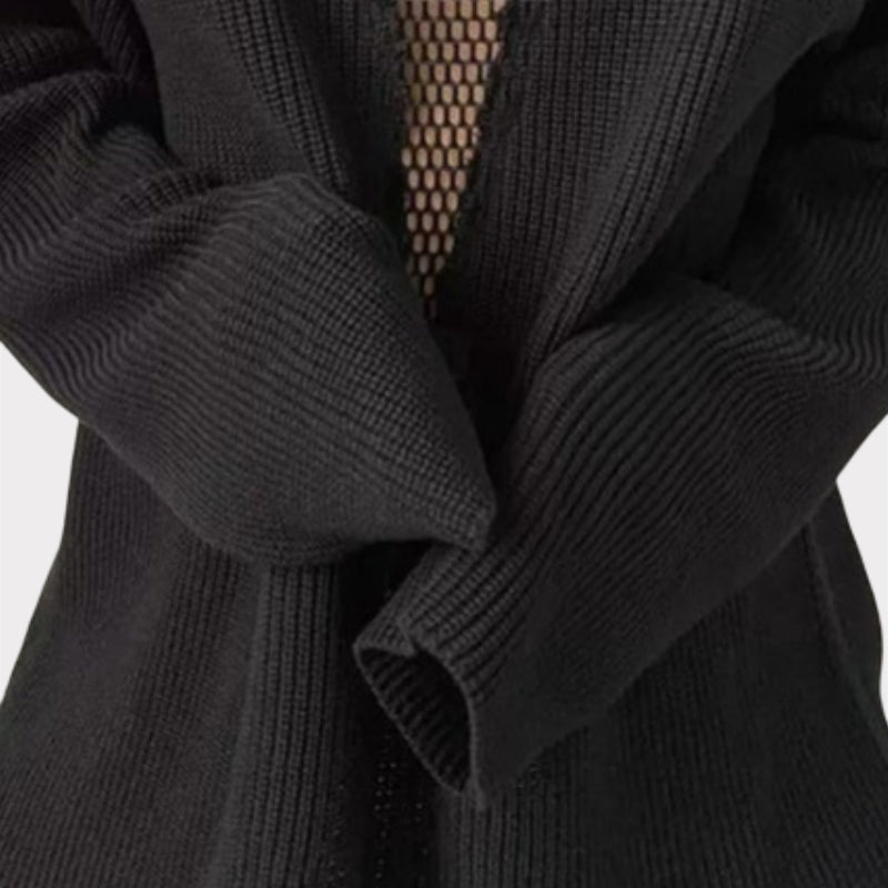 Hollow Out Mesh Knitted Loose Pullover Patchwork Sweater-CALLISTARI