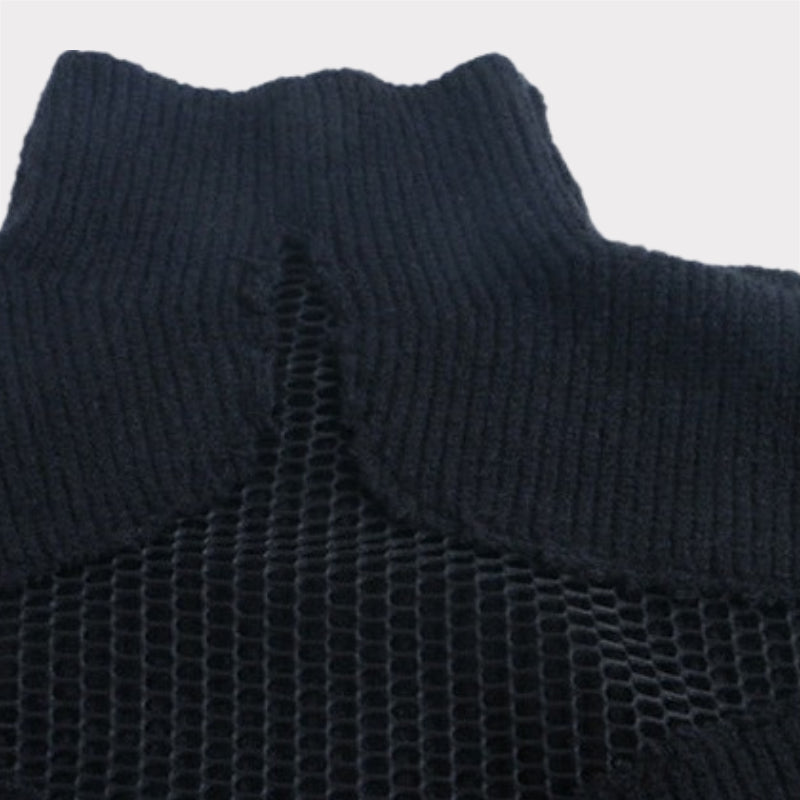 Hollow Out Mesh Knitted Loose Pullover Patchwork Sweater-CALLISTARI