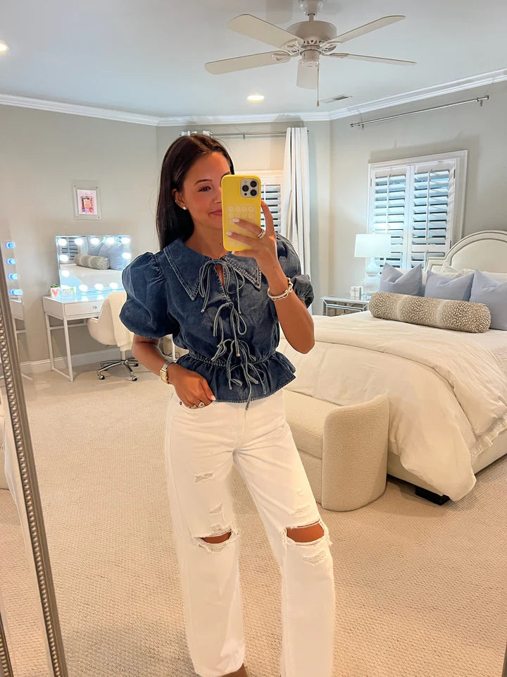 Denim Lace-Up Casual Shorts Set-CALLISTARI