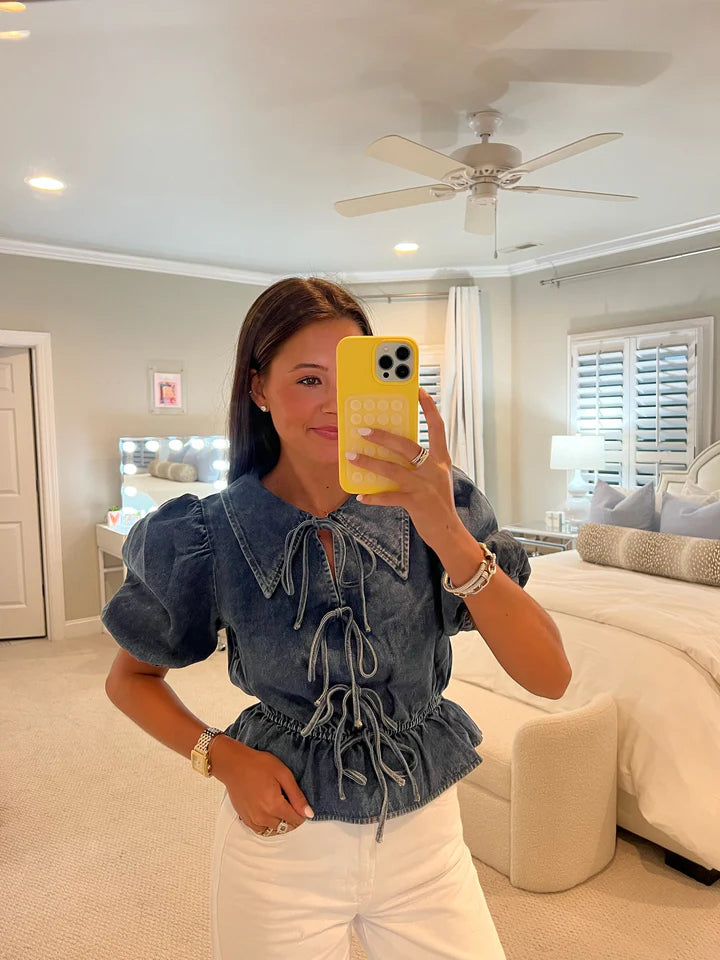 Denim Lace-Up Casual Shorts Set-CALLISTARI