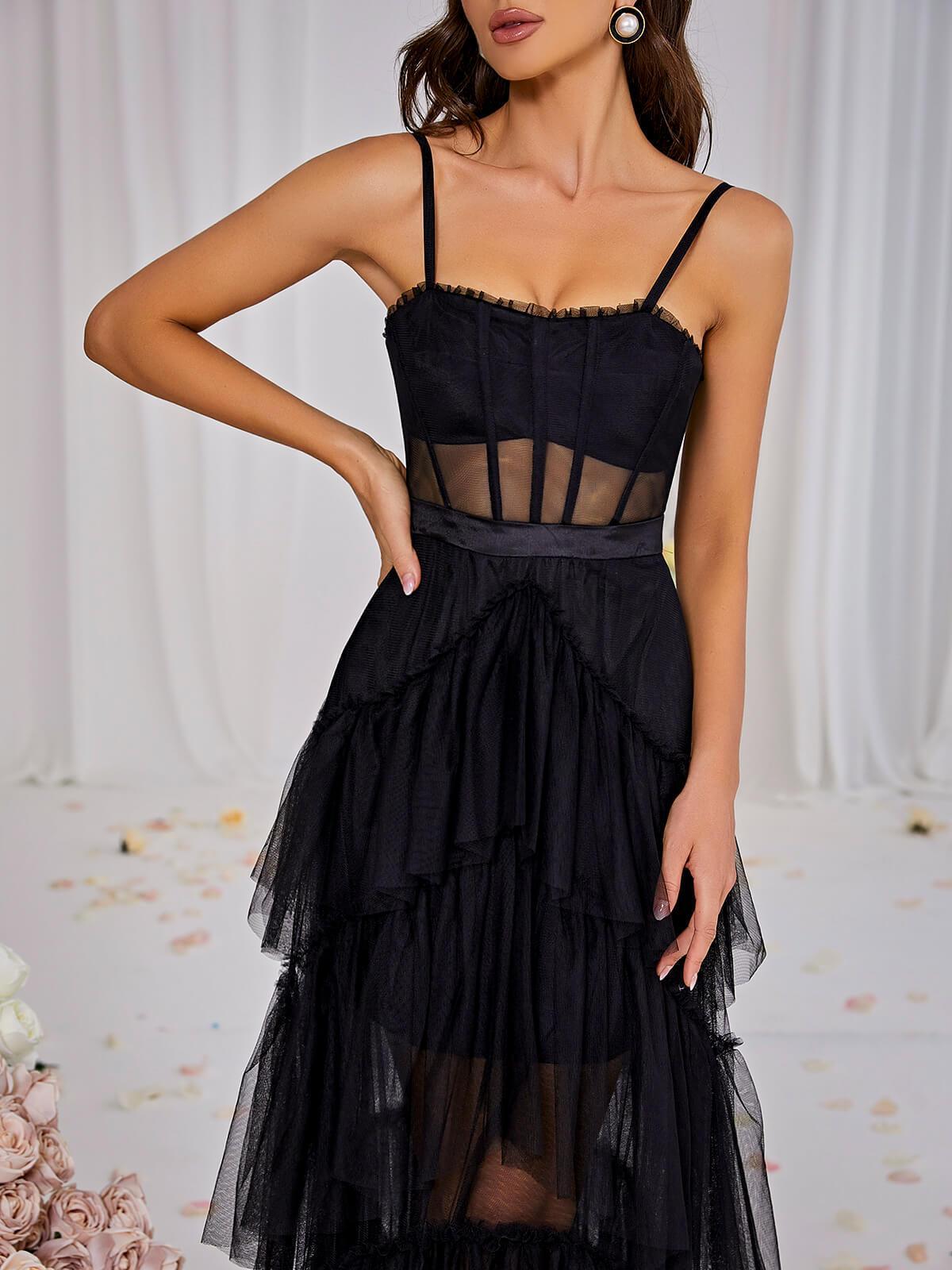 Inaya Mesh Maxi Dress In Black - Mew Mews