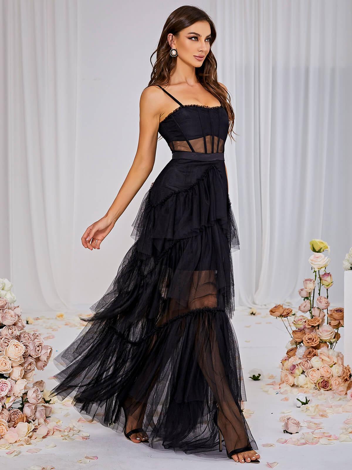 Inaya Mesh Maxi Dress In Black - Mew Mews