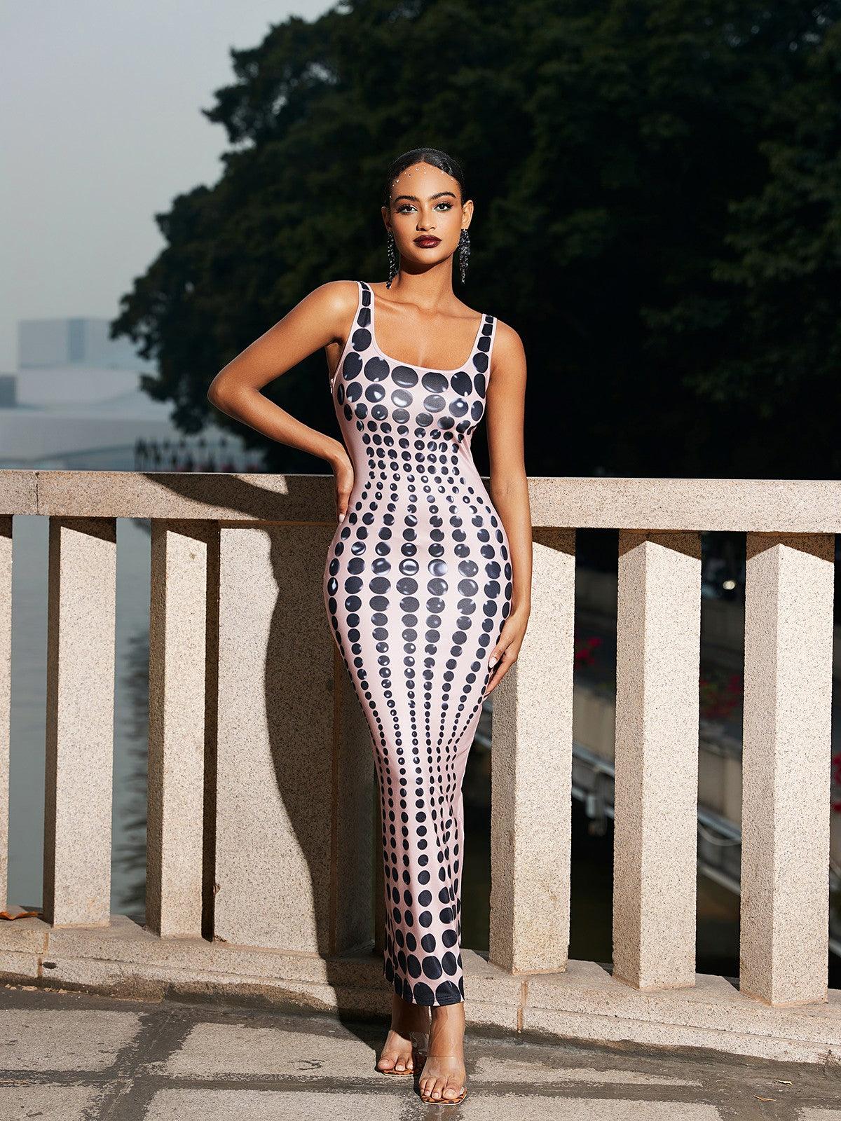 Ishi Dot Printed Maxi Dress In Blush - Mew Mews