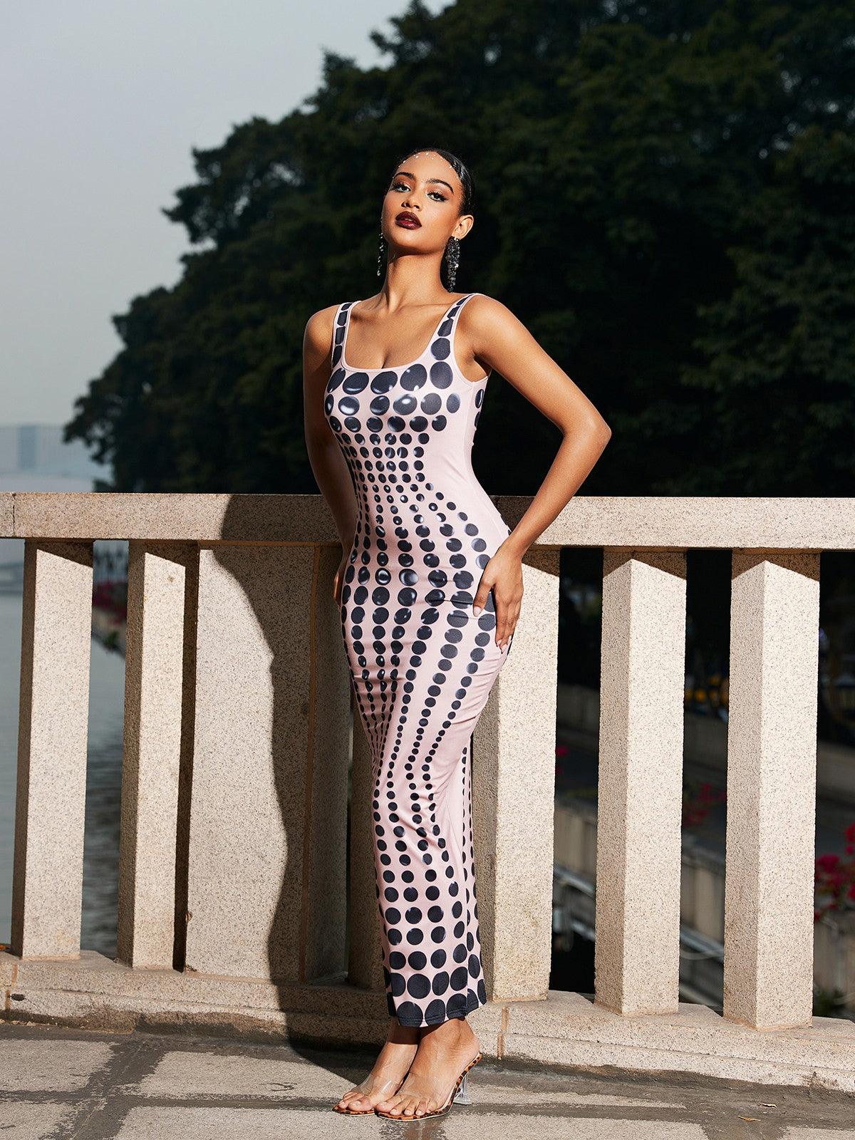 Ishi Dot Printed Maxi Dress In Blush - Mew Mews