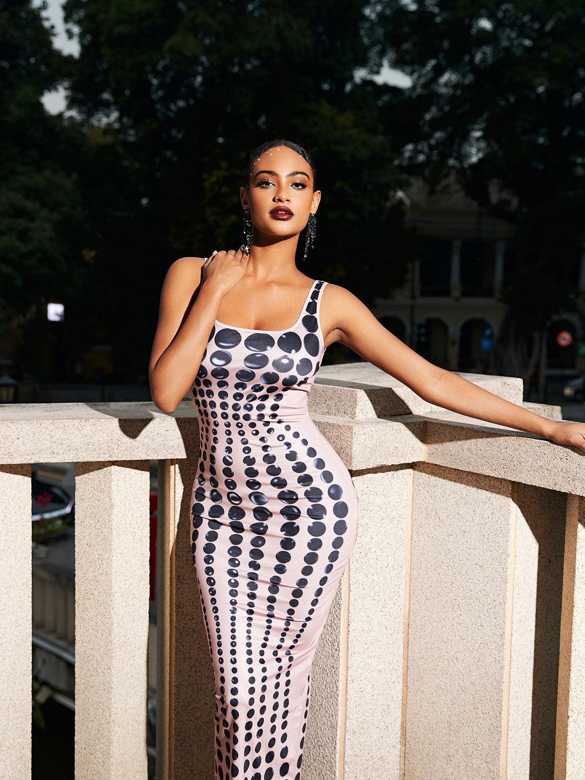 Ishi Dot Printed Maxi Dress In Blush - Mew Mews