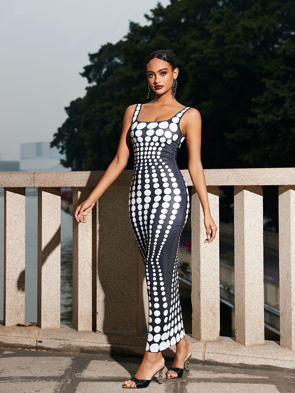 Ishi Dot Printed Maxi Dress In White - Mew Mews