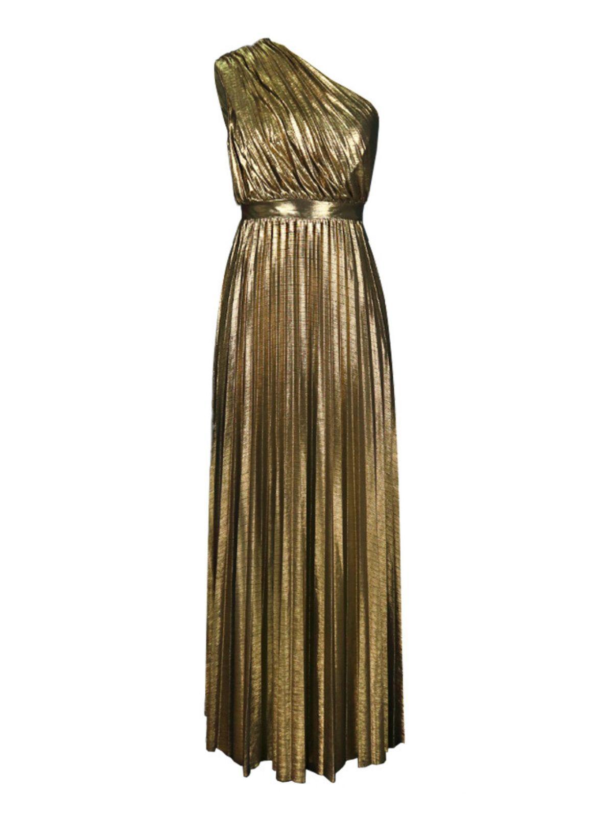 Kaleen One Shoulder Metallic Maxi Dress In Gold - Mew Mews