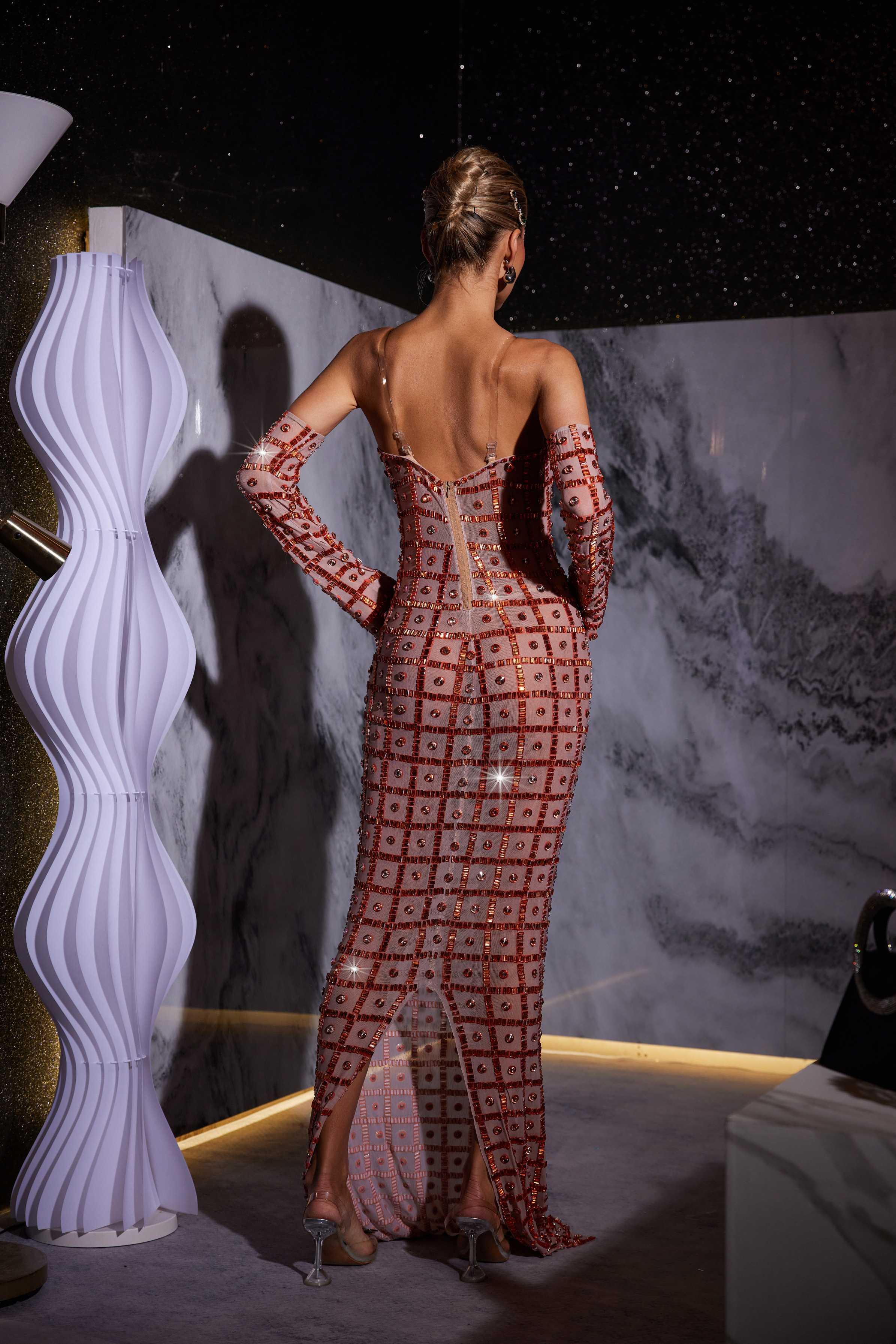 Kieran Rhinestone Mesh Maxi Dress - Mew Mews