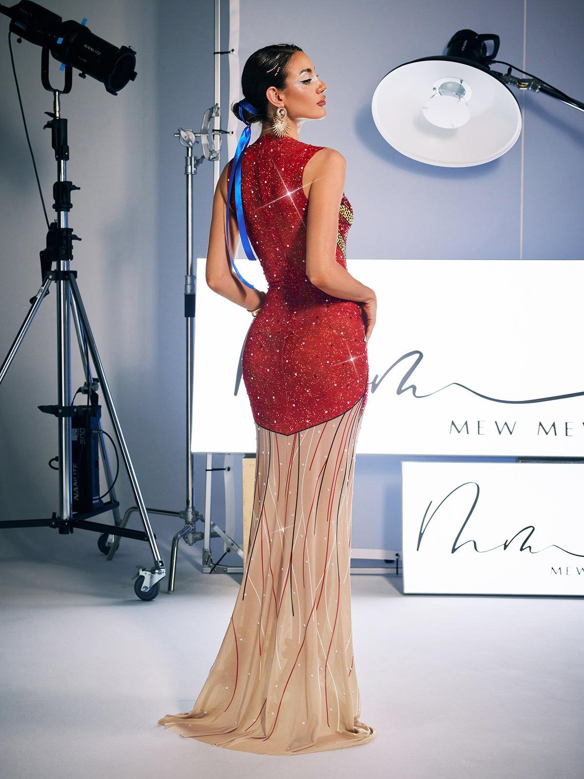 Leofric Crystal Pearl Embellished Maxi Dress - Mew Mews