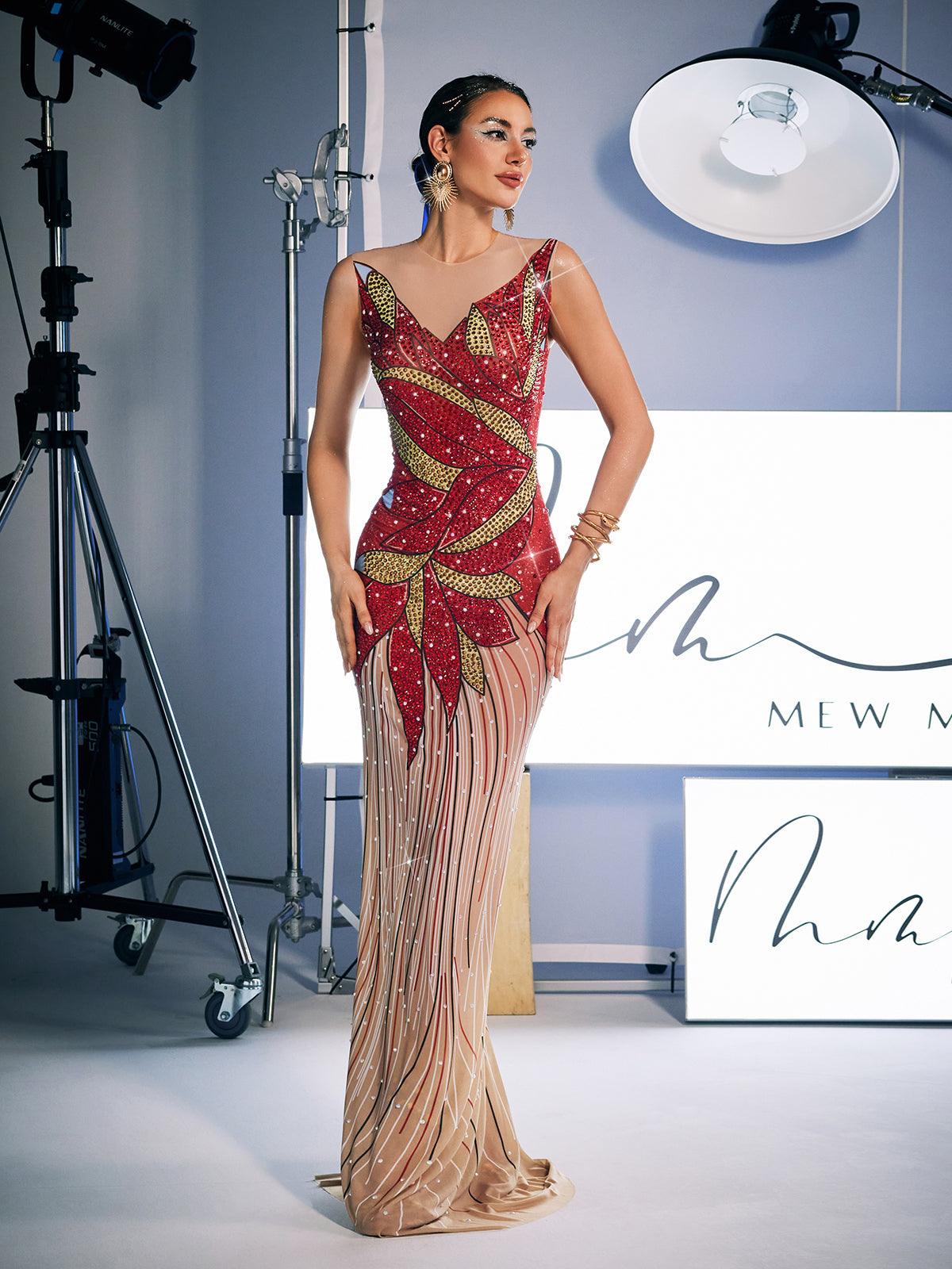 Leofric Crystal Pearl Embellished Maxi Dress - Mew Mews