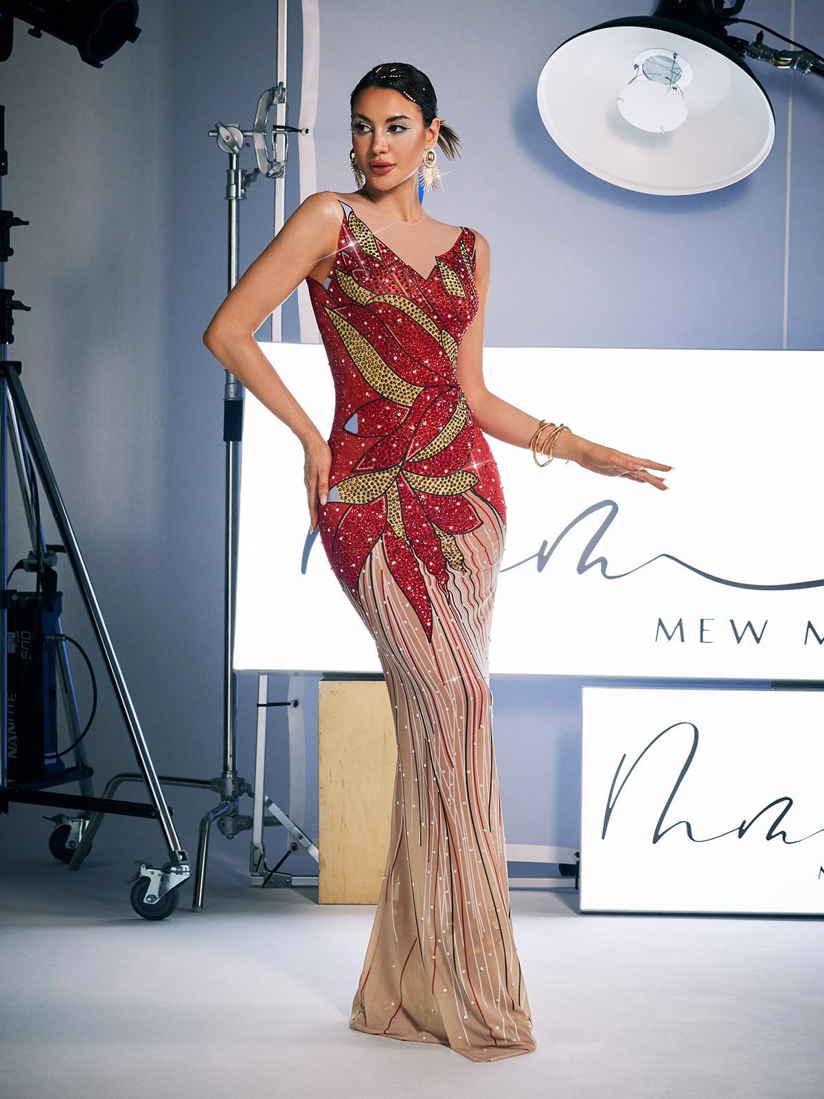 Leofric Crystal Pearl Embellished Maxi Dress - Mew Mews