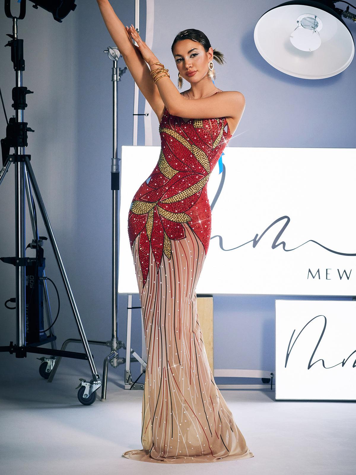 Leofric Crystal Pearl Embellished Maxi Dress - Mew Mews