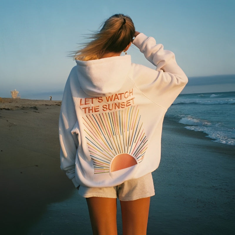 Lets Watch The Sunset Printed Thermal Hoodie-CALLISTARI