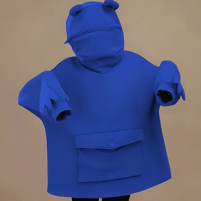 Letter Box Pocket Knit Frog Hoodie-CALLISTARI