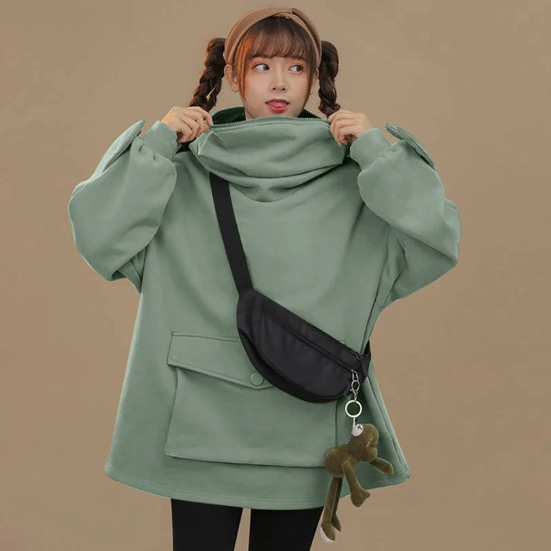 Letter Box Pocket Knit Frog Hoodie-CALLISTARI