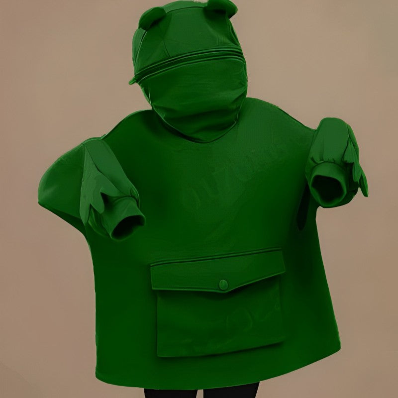 Letter Box Pocket Knit Frog Hoodie-CALLISTARI