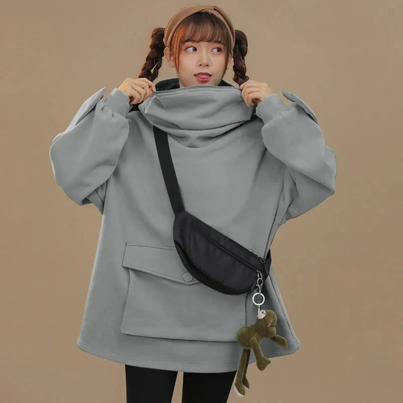 Letter Box Pocket Knit Frog Hoodie-CALLISTARI