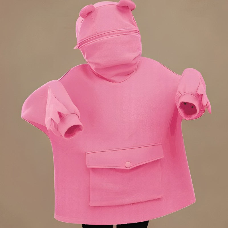 Letter Box Pocket Knit Frog Hoodie-CALLISTARI