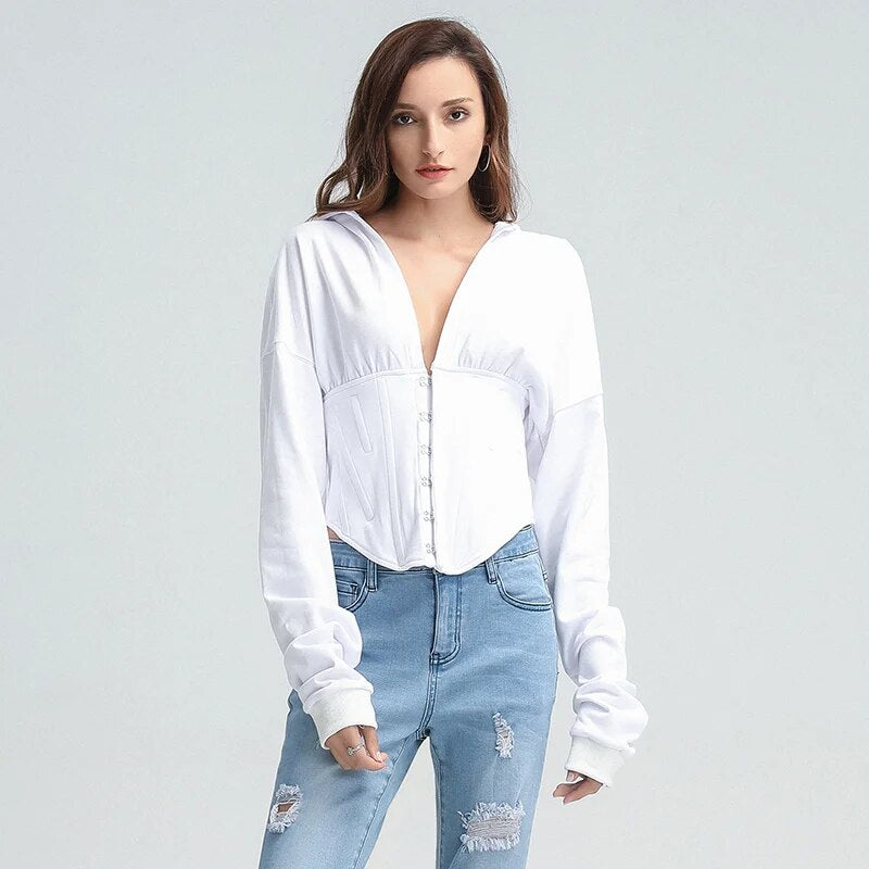 Long Sleeve Tied Short Sweater Hoodie-CALLISTARI