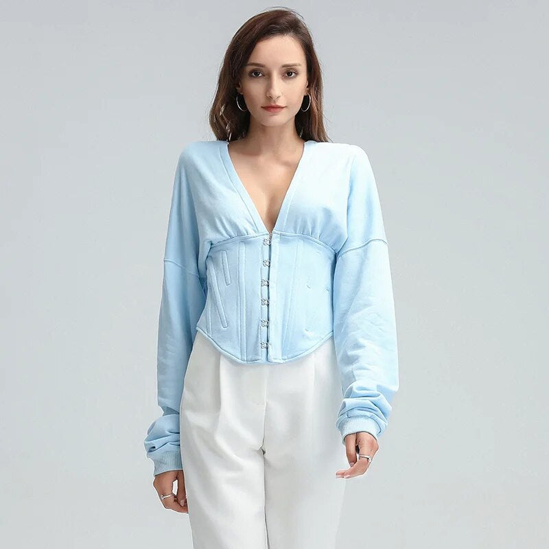 Long Sleeve Tied Short Sweater Hoodie-CALLISTARI