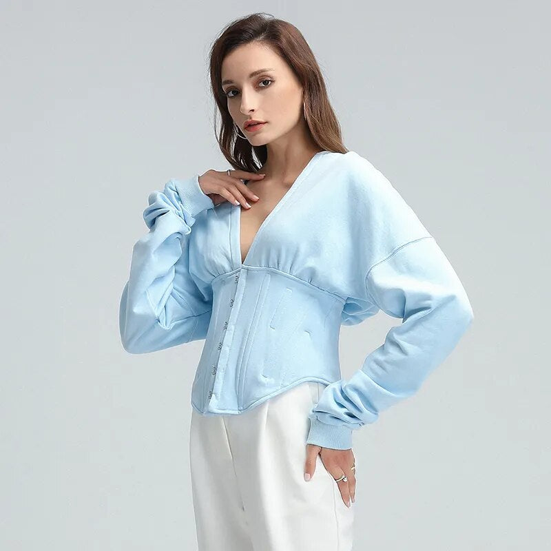 Long Sleeve Tied Short Sweater Hoodie-CALLISTARI