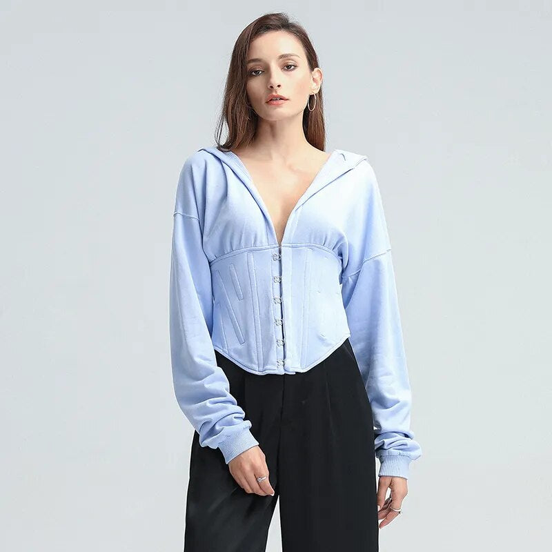 Long Sleeve Tied Short Sweater Hoodie-CALLISTARI