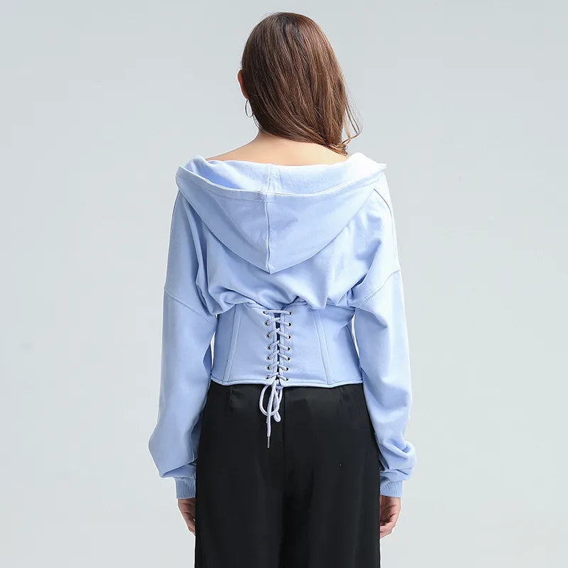 Long Sleeve Tied Short Sweater Hoodie-CALLISTARI