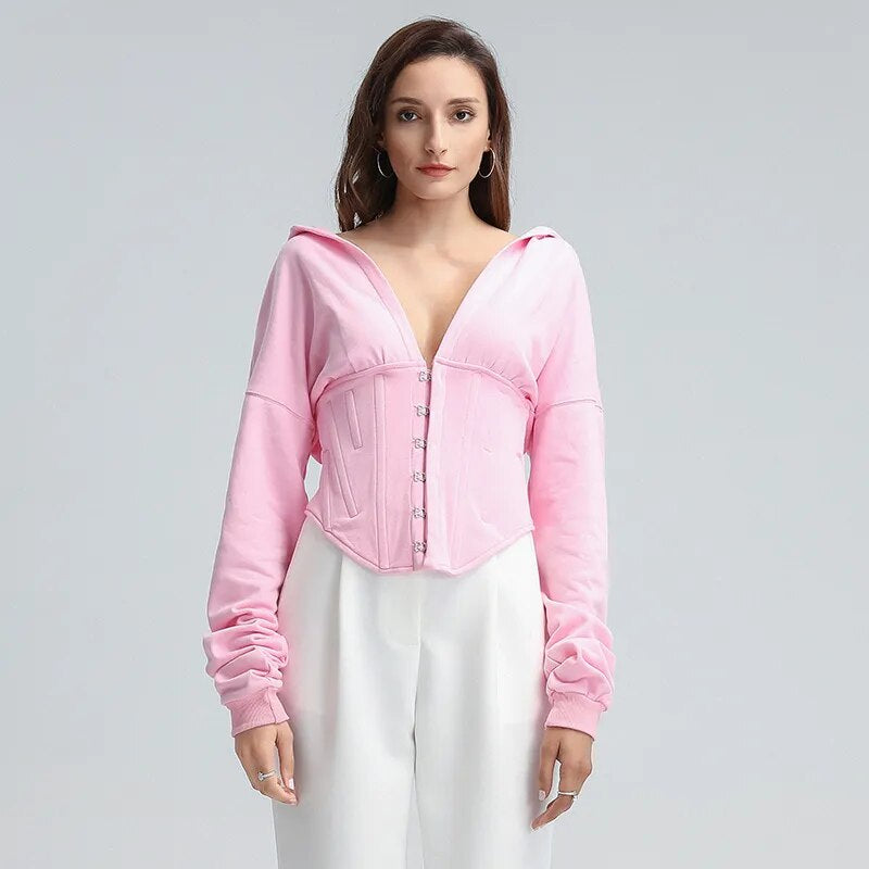 Long Sleeve Tied Short Sweater Hoodie-CALLISTARI