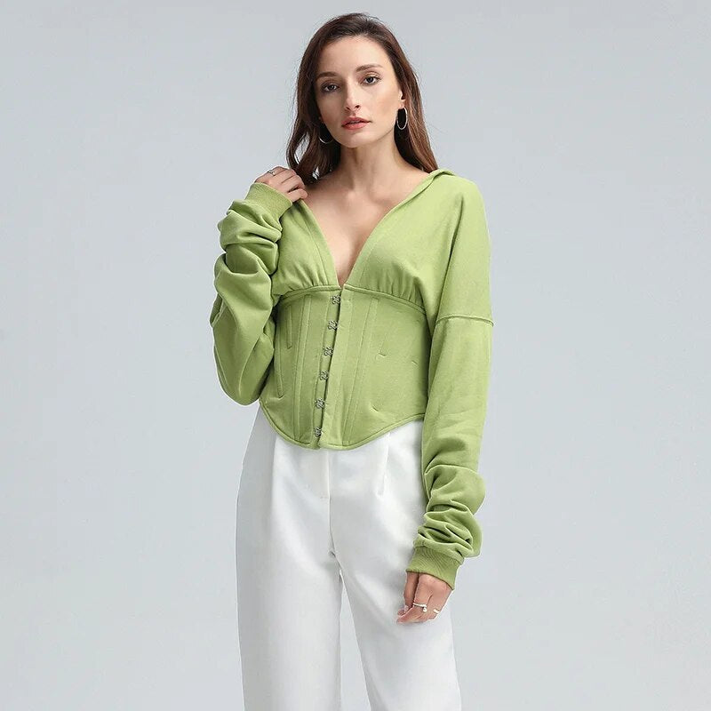 Long Sleeve Tied Short Sweater Hoodie-CALLISTARI