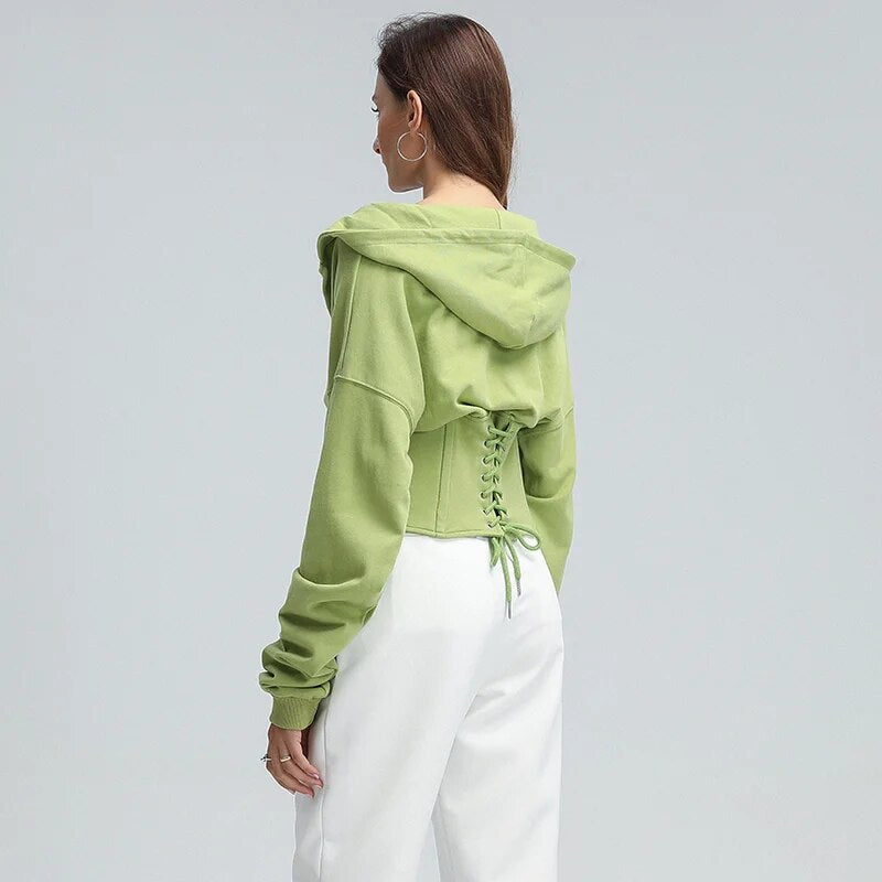 Long Sleeve Tied Short Sweater Hoodie-CALLISTARI