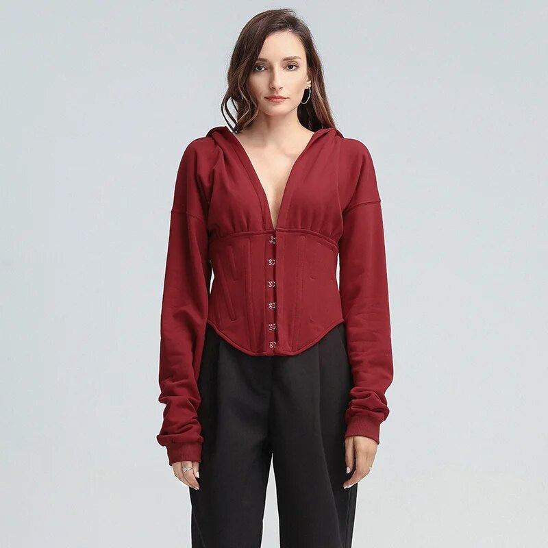 Long Sleeve Tied Short Sweater Hoodie-CALLISTARI