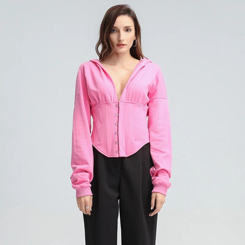 Long Sleeve Tied Short Sweater Hoodie-CALLISTARI