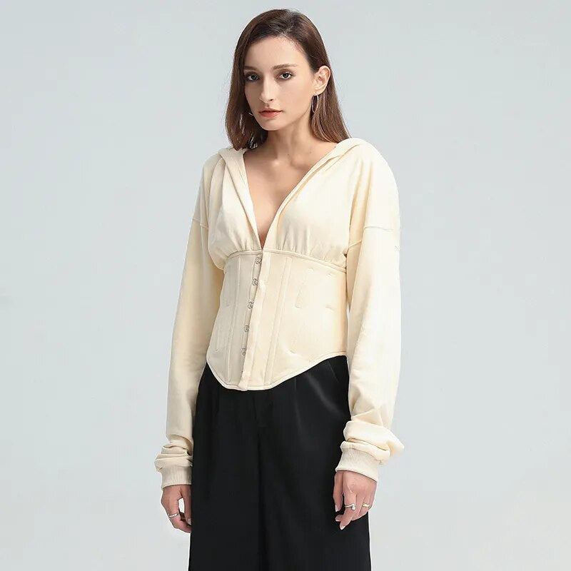 Long Sleeve Tied Short Sweater Hoodie-CALLISTARI