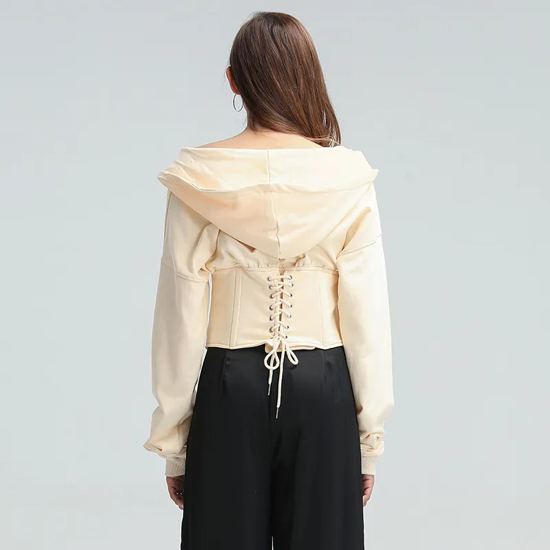 Long Sleeve Tied Short Sweater Hoodie-CALLISTARI