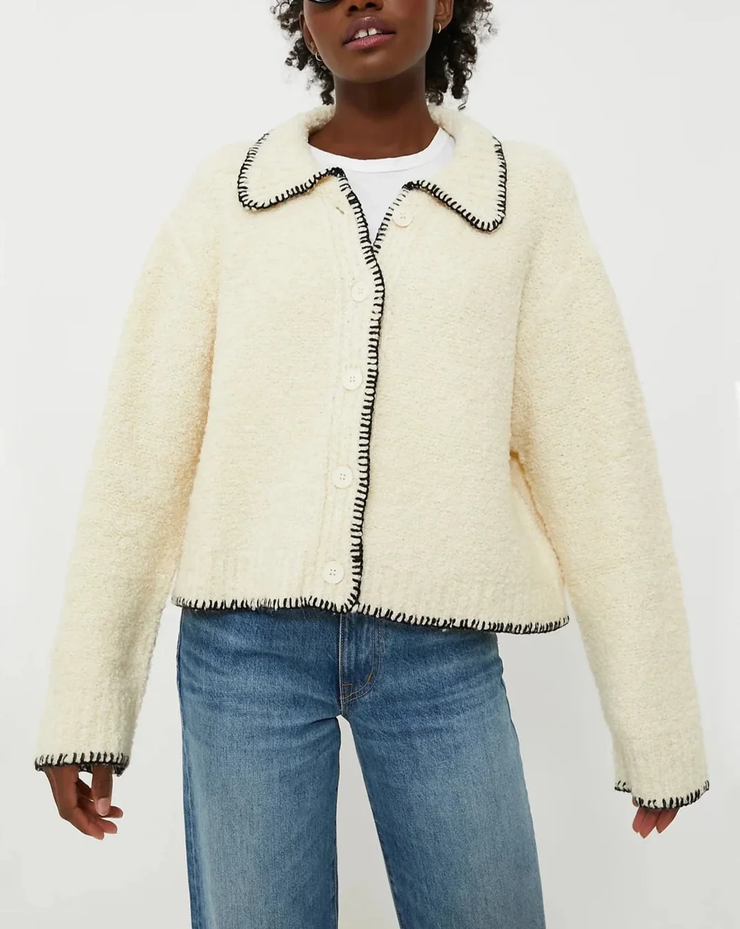 Elegant Vintage Contrast - Trim Knit Cardigan