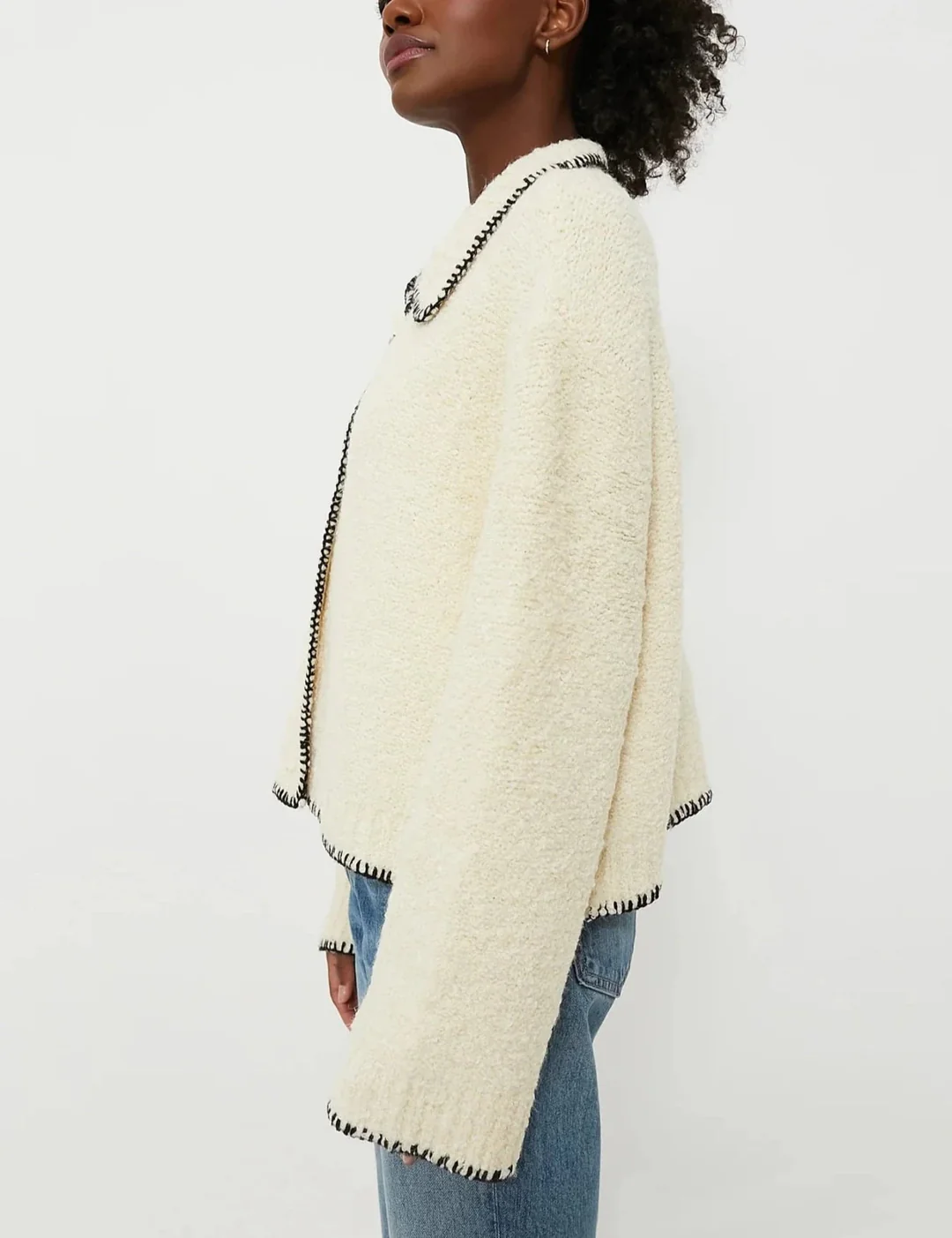 Elegant Vintage Contrast - Trim Knit Cardigan