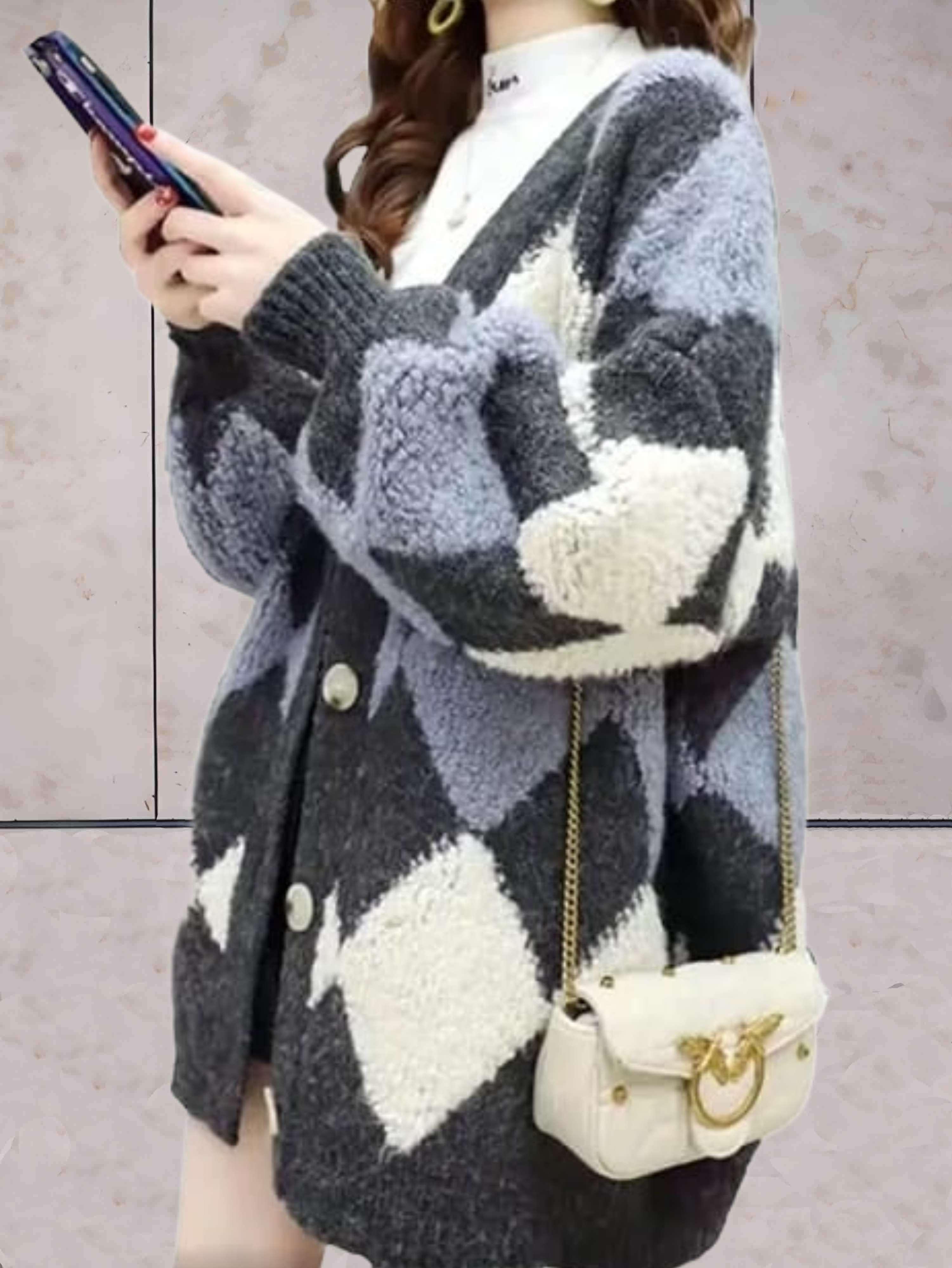 Myka - Pelzstrickpullover mit Karomuster-CALLISTARI