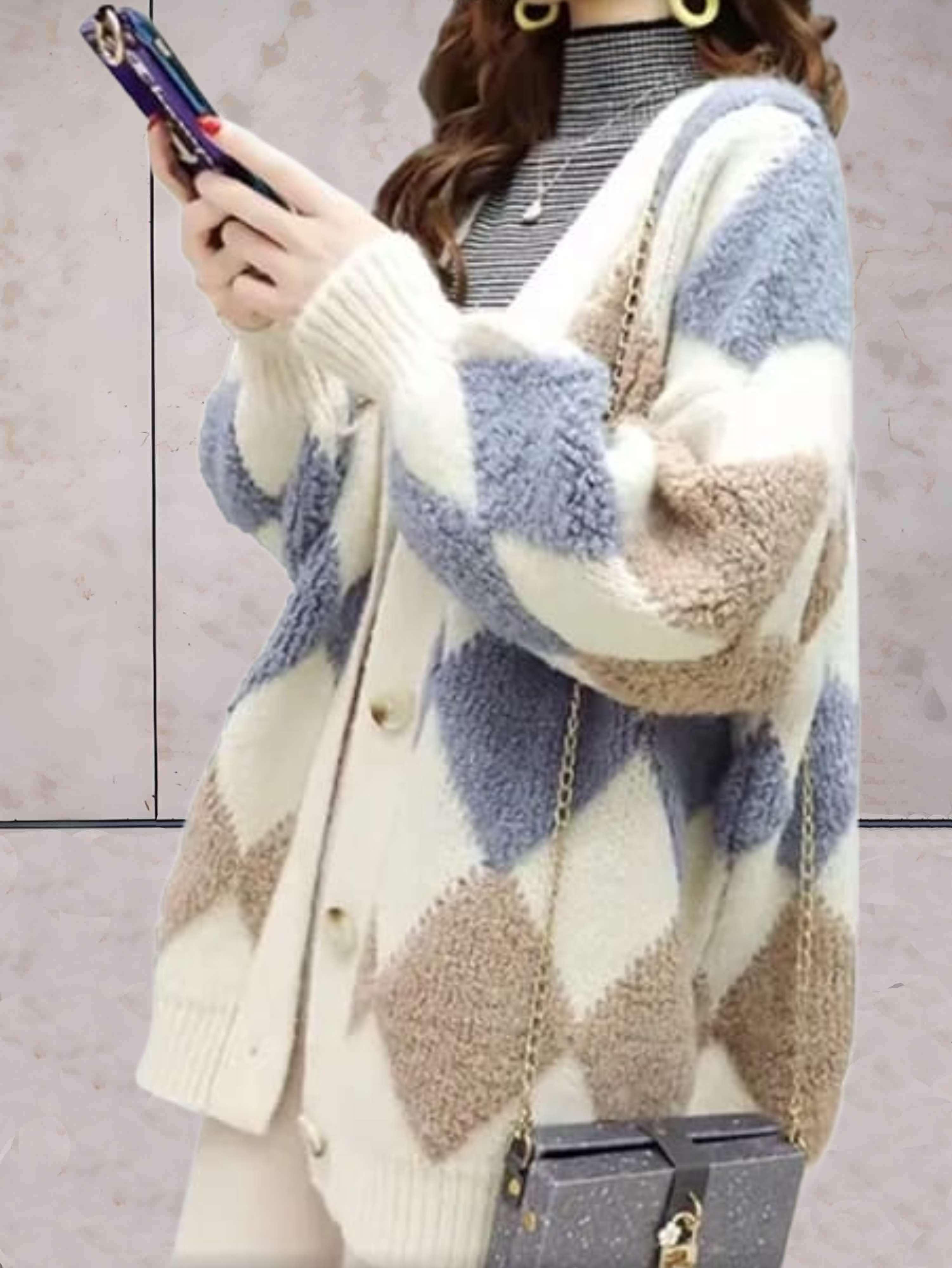 Myka - Pelzstrickpullover mit Karomuster-CALLISTARI