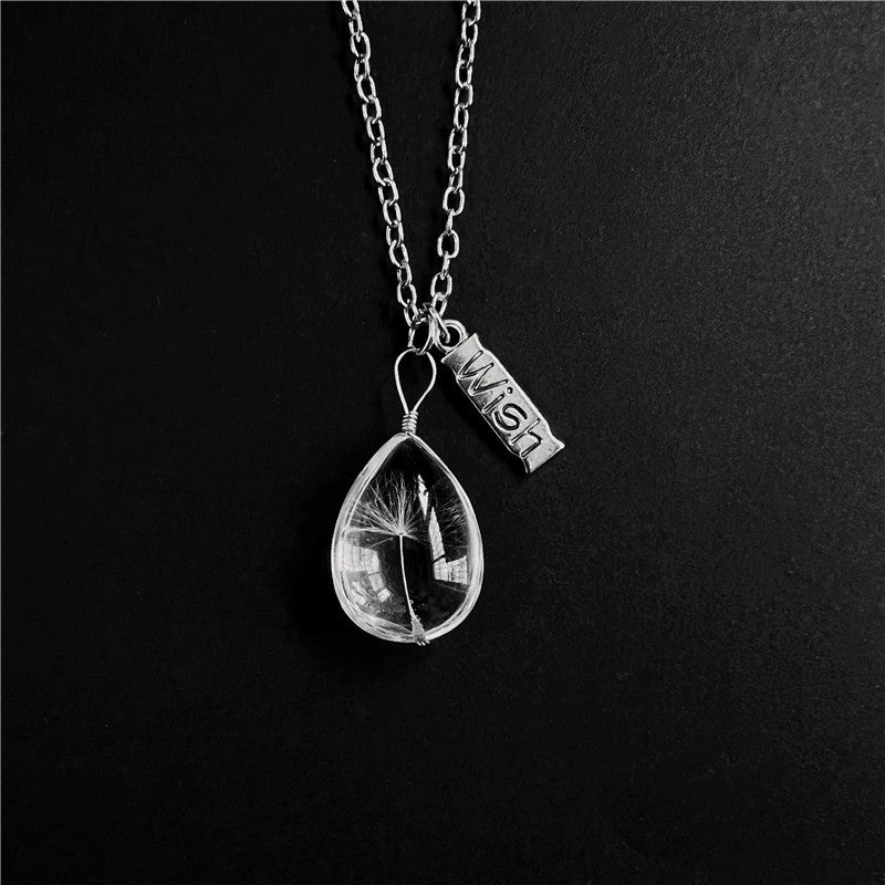 Resin Pressed Flower Necklaces - Teardrop Crystal Dandelion-CALLISTARI
