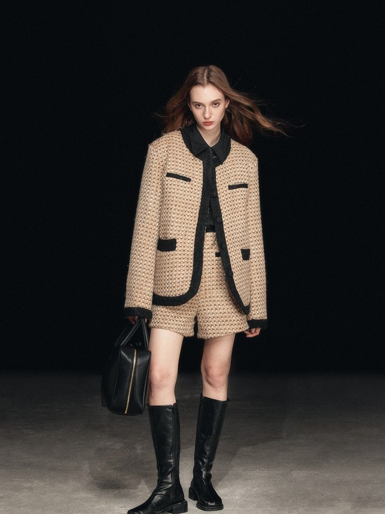 Plaid Wool Round Neck Jacket-CALLISTARI