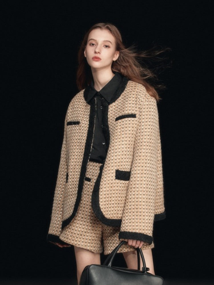 Plaid Wool Round Neck Jacket-CALLISTARI