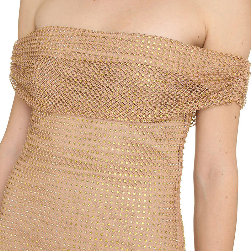 Athena Draped Bardot Crystal Maxi Dress-CALLISTARI